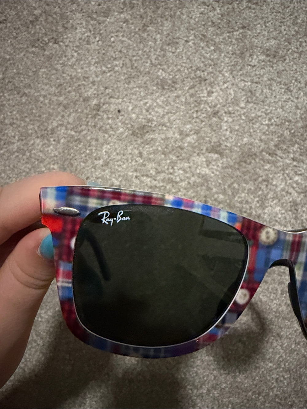 Ray-Ban Multicolor Plaid Frame Sunglasses with Dark Lenses - Picture 7 of 10